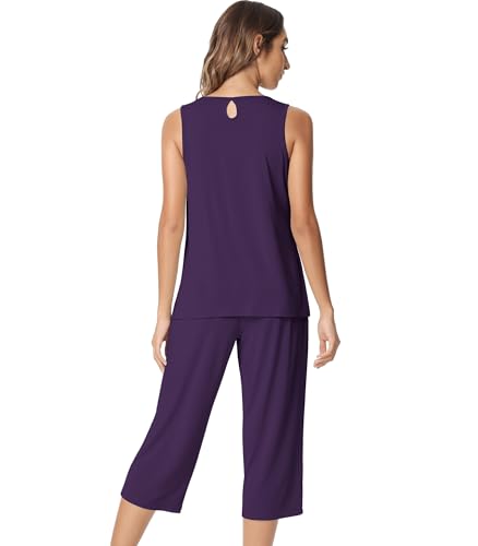 Image of NACHILA Pajamas for Women-Viscose Made from Bamboo, Sleeveless Pjs Tank Top Capri Pants Pajama Sets Cooling Sleepwear