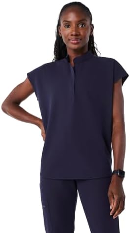 FIGS Rafaela Oversized Scrub Tops for Women — Mandarin Collar, Shirttail Hem, 3 Pockets, 4-Way Stretch Women’s Scrub Top