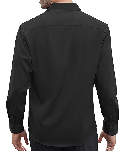 Demeanor Mens Dress Shirts Slim Fit Button Down Shirts Long Sleeve Dress Shirts For Men Wrinkle Free Big And Tall Shirts Black #TOP1