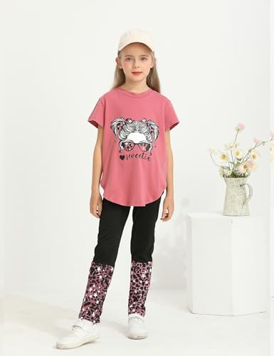 Image of Girls Outfits Short Sleeve Irregular Tops + Camouflage Long Legging Outfits 2PCs Summer Pant Sets 6-14T