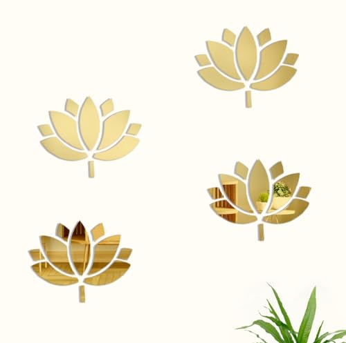Image of Special You 4Pcs Acrylic Lotus Wall Stickers for Home Decoration Items for Living Room, Aesthetic Wall Decor Stickers for Bedroom, Lotus Stickers for Decoration, Acrylic Mirror Wall Decor Sticker