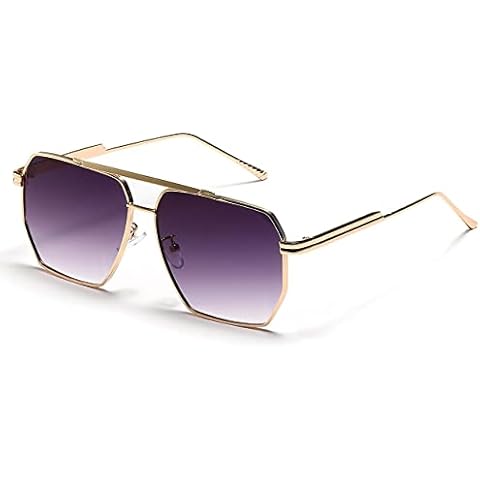 Palarado Trendy Vintage Retro 70s Oversized Square Aviator Sunglasses for Women Men Designer Cool Cute Shades Classic Large Metal (Gold Frame/Gradient Grey Lens) Cover