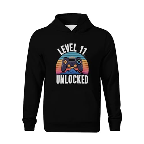 Kids Cool Level 11 Unlocked Funny Video Gamer 11th Birthday Gift Boys Girls Lightweight Kangaroo Pocket Fleece Hoodies2