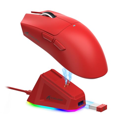 Image of ATTACK SHARK X11 Wireless Gaming Mouse, PAW3311 Sensor, Lightweight, RGB Charging Dock, 22,000 DPI, Tri-Mode Connectivity, 5 Programmable Buttons - Red