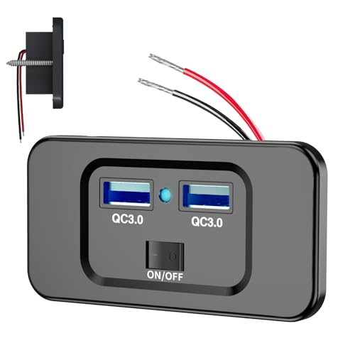 Puerto de carga USB RV 72W empotrado con doble puerto QC3.0 para coche y moto
