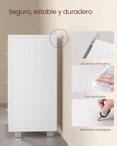Miniatura 7 de VASAGLE Mueble Bajo Lavabo, Armario de Baño, 3 Cajones, 2 Compartimentos Detrás de la Puerta, Apto para Lavabos con Pedestal, con Pies, 30 x 70 x 64 cm, Blanco Nube BBK504W01