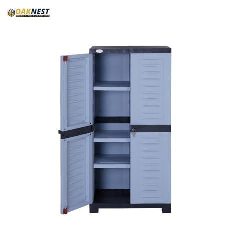 Image of Oaknest Supreme Fusion-02 Plastic Storage Cabinet | Compact & Multipurpose Storage Solution | Waterproof, Durable & Lightweight | Ideal for Home, Office & Garage | Charcoal and Sky Grey