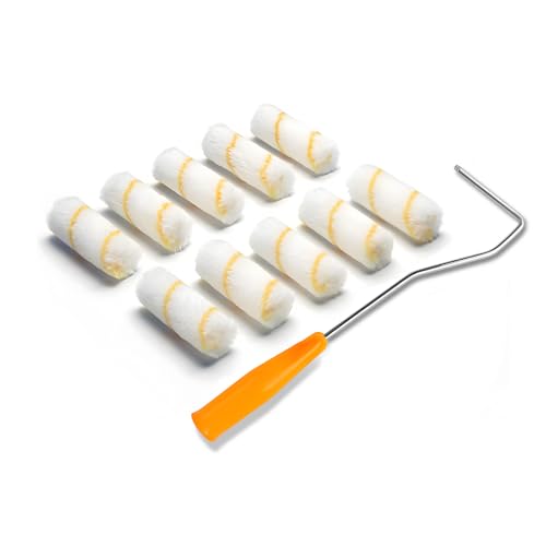 Mulbijeo Set de Rouleaux de Peinture 10 cm avec Support – 10x Petit Rouleau pour Peinture Murale, Plafond & Portes – Kit de Rouleau à Peinture avec...