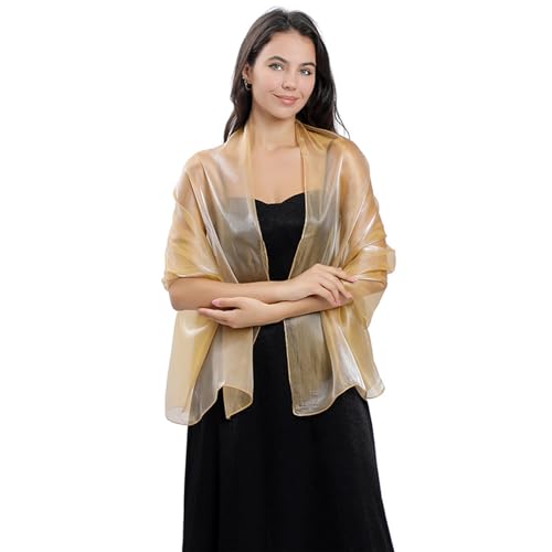 Amexo Chal Mujer, 70 × 170 CM Elegancia Moda chal mujer fiesta, Estolas para bodas Ligero Chal Cape Mujer para festivales bodas cenas e fiestas (champán dorado)