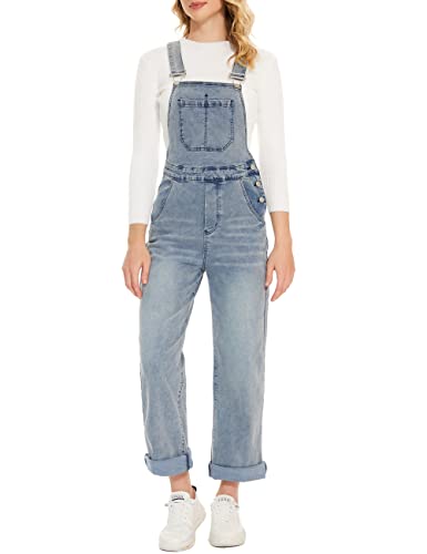 Women's Fashion Denim Bibs Overalls Stretch Straight Leg Coveralls Blue Jean Jumpsuit Adjustable (Blue,L) #TOP4