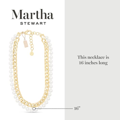 Martha Stewart Pearl and Curb Chain Necklace In Gold, 16 Inches For Women by Martha Stewart - Image 3