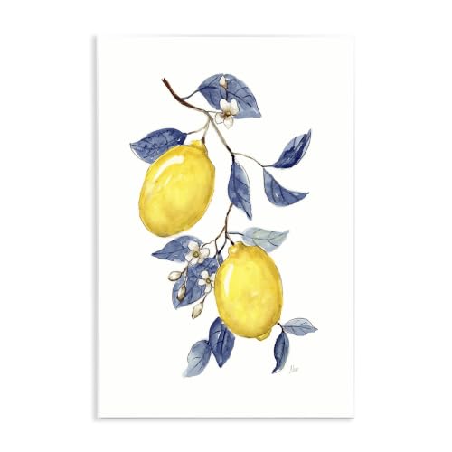 Lemons with Flower Buds, 13 x 19 Inch Mounted Print on Wall Plaque