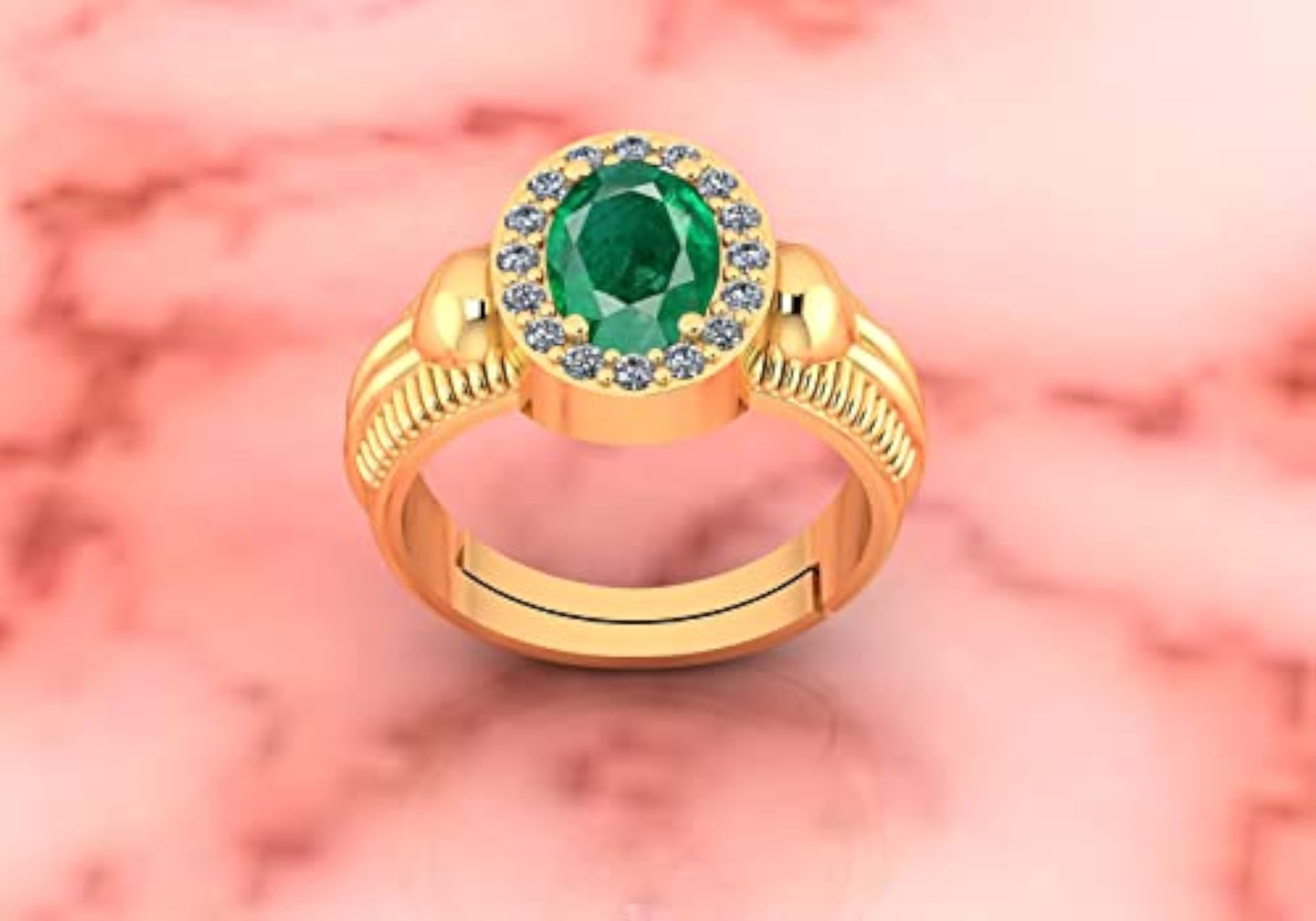 925 Sterling Silver Gold Plated Adjustable Ring, 11.25 Ratti Emerald