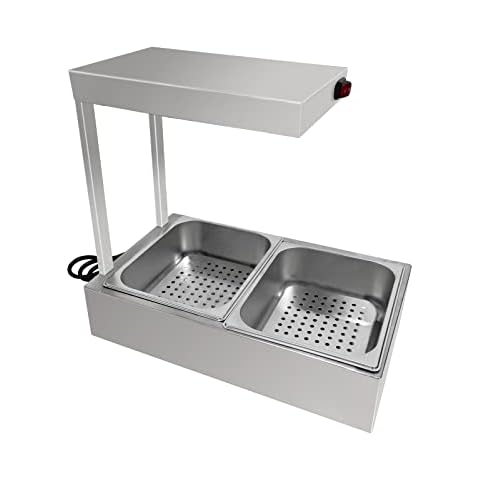 Infrared French Fry Warmer Overhead Heat Lamp Fry Warming Station with (2) Food Pan (DH-312) Cover