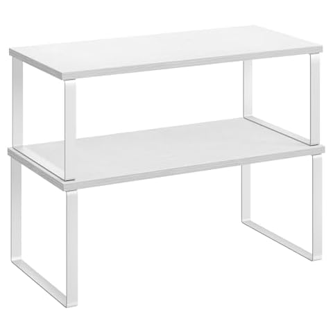 SONGMICS Cabinet Organizer Shelf, Set of 2 Kitchen Counter Shelves, Kitchen Storage, Spice Rack, Stackable, Expandable, Metal and Engineered Wood, Cloud White and Snow White UKCS025W01 Cover