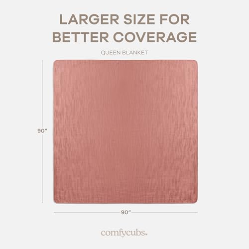 Image of Comfy Cubs Muslin Blanket for Adults Queen 90 inch x 90 inch - 6 Layer Soft, Breathable & Lightweight Muslin Adult Blanket - Machine Washable & Designed in The US Bedding for All Seasons - Dusty Rose