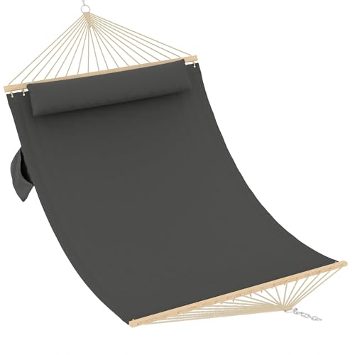 Hamac Double Barres En Bois 350×140 cm − Toile Matelassée Rembourrée Confortable Pour 2 Personnes, Hamac d'Extérieur Pour Jardin Terrasse Balcon, Idéal Sieste, Avec Sac De Rangement, Multicolore