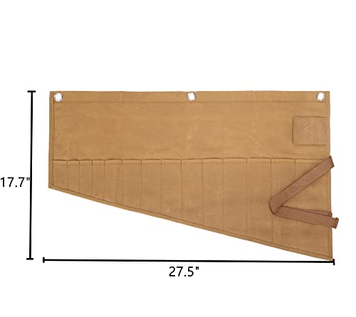 Wrench And Tool Roll Bag, Durable 16oz Waxed Canvas Construction Tool Bag Tool Pouch, 14 Pockets Tool Roll for Metric Or SAE (Khaki) - Image 2