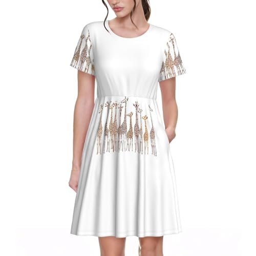 Robe d'été légère motif girafes, coupe confort à manches courtes pour femme