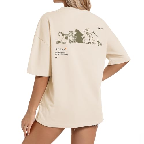 Cute Cat Graphic Tees for Women Harajuku Shirt Letter Printed Oversized T Shirts Aesthetic Casual Baggy Tshirts…3