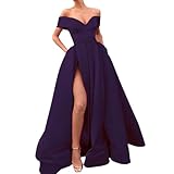 Ball Gown Dresses for Women Off Shoulder Prom Dresses Ball Gown Formal for Women Wedding Dress with Slit Dark Purple