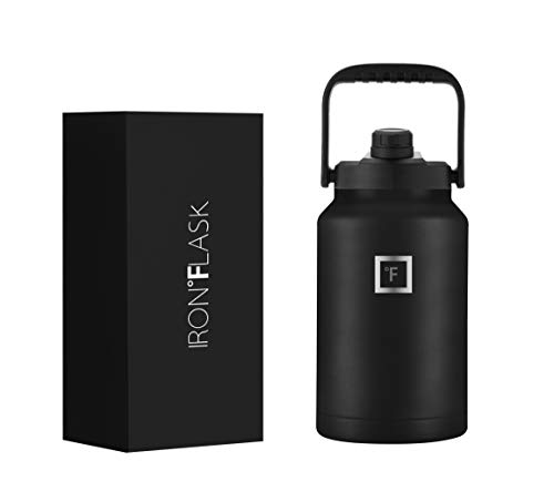 IRON Â°FLASK Sports Water Bottle - 128 Oz/One Gallon,1 Lid, Vacuum Insulated Stainless Steel, Hot Cold, Double Walled, Thermo Mug, Metal Canteen Jug Growler