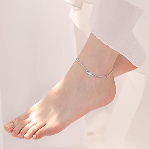 Image of 925 Sterling Silver Anklet Foot Bracelet with Crystal from Austria, Anklet Jewelry Gifts for Women 11 Inch Adjustable