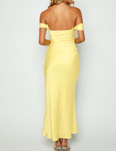 Image of Realtix Satin Off The Shoulder Strapless Bridesmaid Maxi Dress for Women