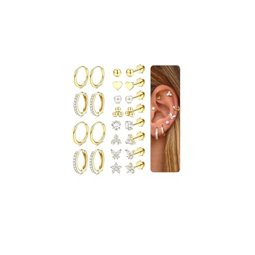 Jstyle Hypoallergenic 14k Gold Plated Stud Hoop Earrings for Women
