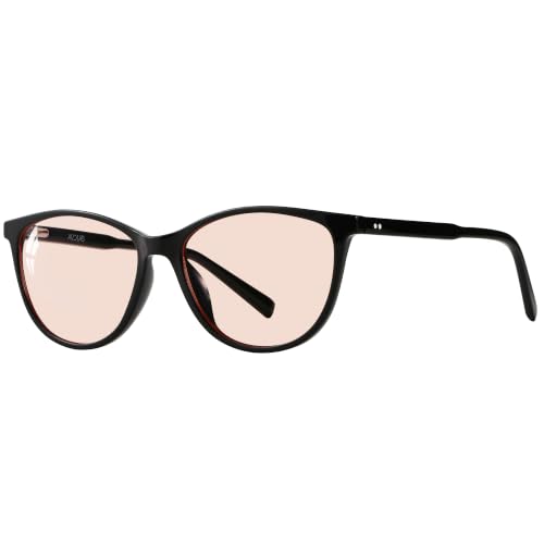 Image of Indoor FL-Flex Fluorescent-41 Light Pink Tinted Blue Light Blocking Glasses Cat Eye Migraine Light Sensitivity Photophobia Fluorescent LED Glare Women AB3311-Black Frame 25% Light Rose Lens