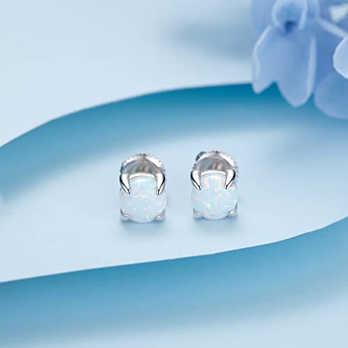 Opal Earrings For Women: 925 Sterling Silver Screw Back Stud Earrings Hypoallergenic Small Earrings Stud For Sensitive Ears Mother Day Christmas Gifts (White) #TOP3