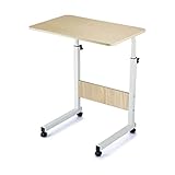 Phane Mesa Auxiliar con Ruedas Madera y Metal | Mesa para Cama y Sofá, Estilo Moderno Mesa Auxiliar para Café Ordenador Portátil - Ajustable y Altura Regulable, 60x40x65-89cm