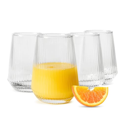 Sendez Trinkgläser 6er Set 400 ml Geriffelt Glas Wassergläser Saftgläser Cocktailgläser Modern für Wasser Saft Softdrinks Cocktails Spülmaschinengeeignet Langlebig Stabil