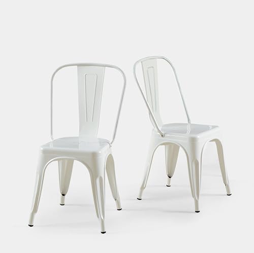 SOLEGGIATA Metal Dining Chairs Set of 2 Iron Stackable Industrial Tolix Style Farmhouse Kitchen Cafe Arctic White Color