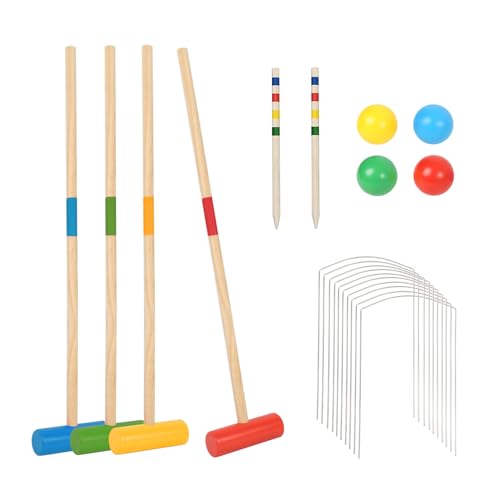 Ansobea Jeu de Croquet, Ensemble de Croquet à 2-4 Joueurs, Jeu de Croquet Jouets en Bois pour Enfants Adultes, Jeu d’adresse de Jardin Familial en Plein air