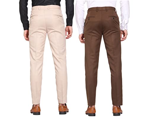 Image of MALENO Men Formal Trouser Regular Fit Solid | Soft and Breathable Pant Combo (Pack of 2)