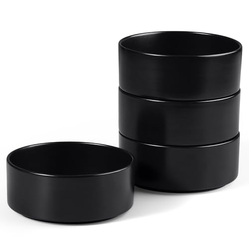 E-far Cereal Bowls Set of 4 25oz Black Ceramic Deep Soup Bowls for Kitchen Microwave Safe Bowls for Serving Prep Rice Dessert Snack Salad Dishwasher Safe Matte Black