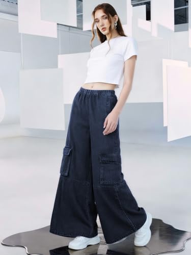 Outfeel Y2K Baggy Cargo Pants High Waisted Wide Leg Straight Jeans Soft Cotton Multi-Pocket Adjustable Streetwear Trousers — view 2