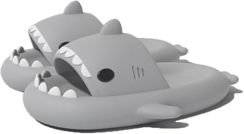 Men's and Women's Shark Slides Novelty Cloud Shark Slippers Open Toe Shark Slippers Anti-Slip Quick Drying Sandals Shower Slippers with Cushioned Thick Sole