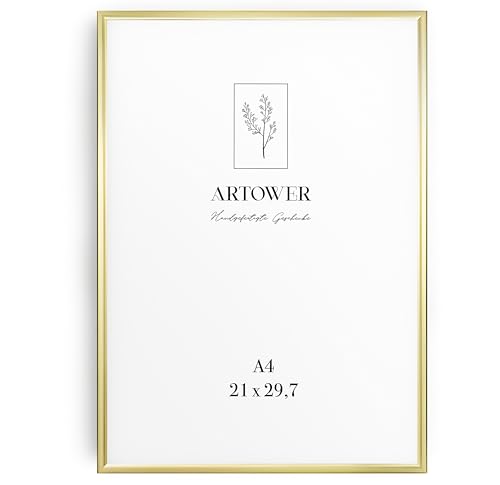 Artower® Cornice portafoto in metallo dorato, sottile per DIN A4, 21 x 29,7 cm, cornice per poster, grande collage, cornice portafoto in metallo, 21 x 30 cm, in alluminio sottile, cornice portafoto