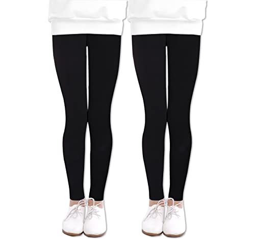 Luouse 2 Pack Little Girls' Stretch Soft Athletic Yoga Leggings Kids Sweet Solid Yoga Pants Full Length 6-7 Years Black #TOP25