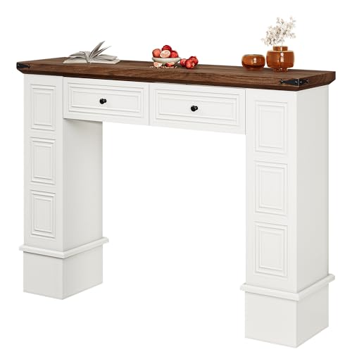 47.2" YITAHOME Farmhouse Console Table w/ 2 Drawers (Off White/Walnut) - image 7