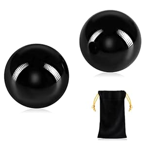 2PCS Black Obsidian Baoding Balls, Chinese Health Exercise Massage Balls with Carry Pouch for Stress Relief Hand Exercise Balls (Black/2 inch)