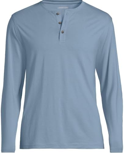 Lands' End Mens Supima Jersey Long Sleeve Henley Pale Slate Blue Regular Large