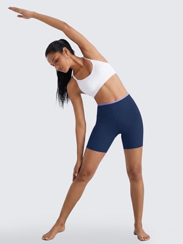 Aoysky Womens Workout Biker Shorts 5" Color Block High Waisted Yoga Athletic Shorts Dark Blue — view 6