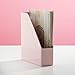 mDesign Plastic Slim Vertical File Folder Storage Organizer Bin with Handle - Hold Notebooks, Binders, Envelopes, Magazines for Home Office, Work Desktops, Ligne Collection, 2 Pack, Light Pink