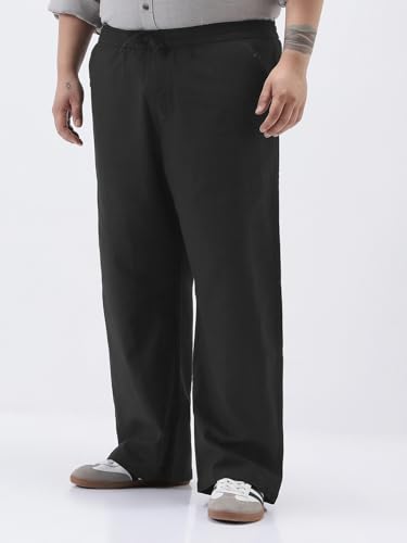 Image of Urbano Plus Men's Loose Fit Solid Linen Blend Trousers Non-Stretchable