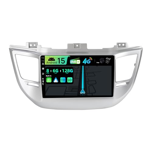BXLIYER | Built-in 4G LTE & DAB | 6G+128G | Android 15 Autoradio Para Hyundai Tucson (2014-2018) - CarPlay Android Auto - LED Cámara + MIC - QLED 9 Pulgada 2 DIN - Volante Dual Band WIFI Fast-boot DSP