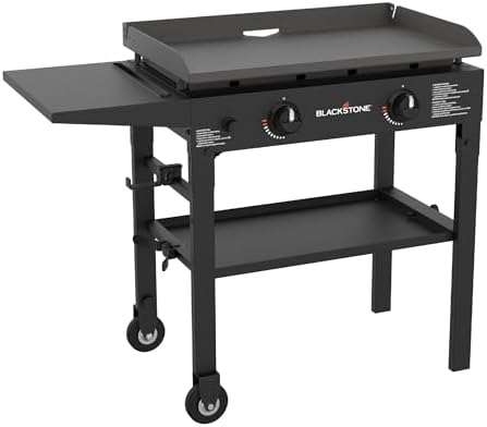 Blackstone Flat Top Gas Grill Griddle 2 Burner Propane Fuelled Rear Grease Management System, 1517, Outdoor Griddle Station for Camping, 28 inch