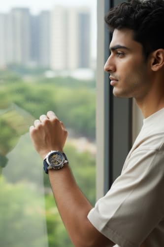Image of Shree Ram Skeleton Watch, Ayodhya Mandir Theme, Mechanical Look Quartz, Stainless Steel Metal Bracelet, Round Dial with Deity Engraving for Man and Boyes
